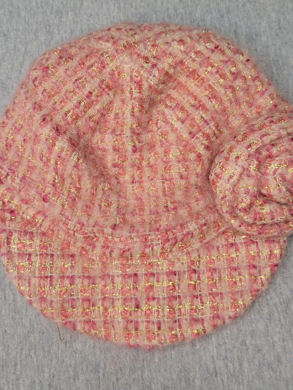 GAP Pink Tweed Beret Gold Thread Accent BabyGap Sz M/L Wool Acrylic Blend Hat